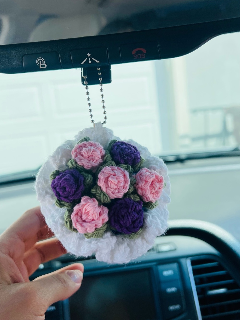 Crochet Flower Key & Card Holder Charm - Pink & Purple